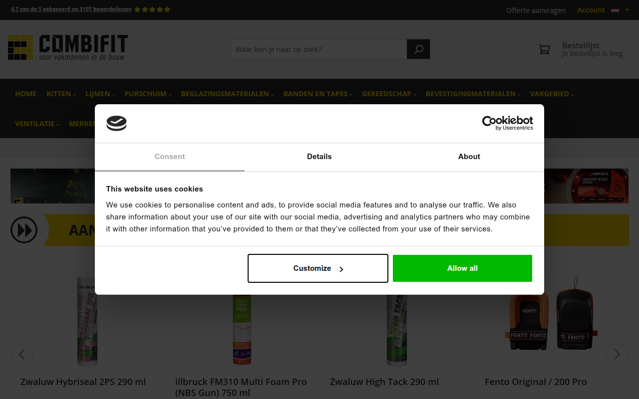 Screenshot van combifit.nl