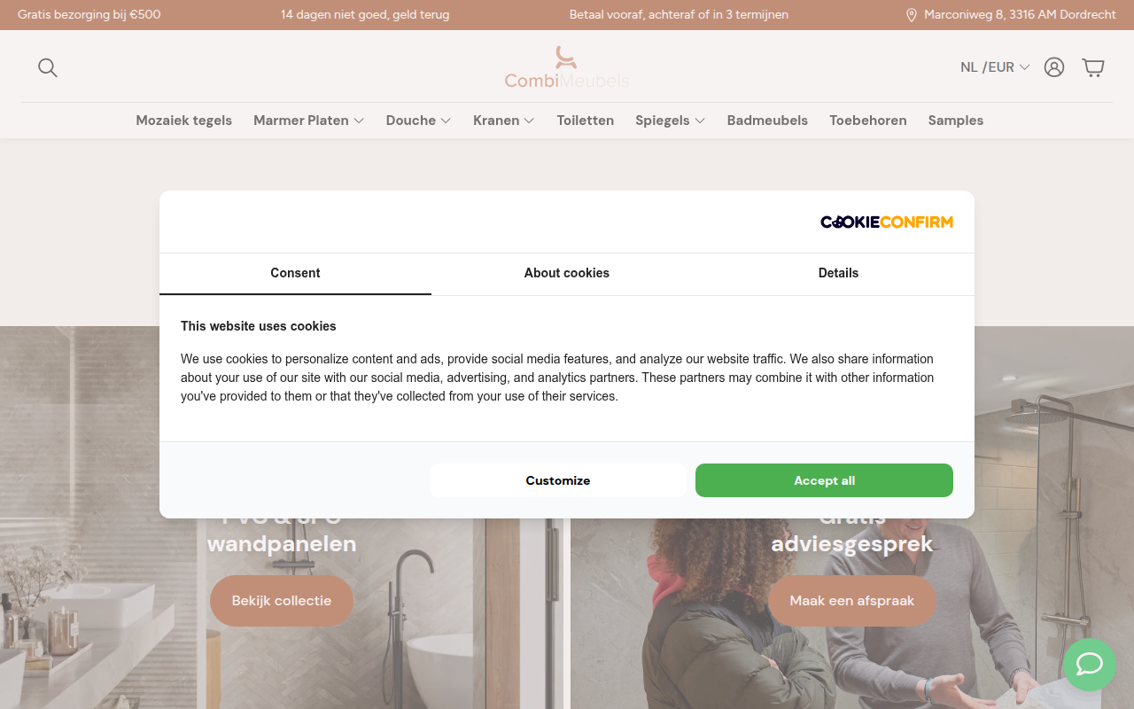 Screenshot van combimeubels.nl