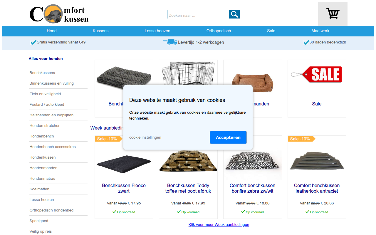 Screenshot van comfort-kussen.nl
