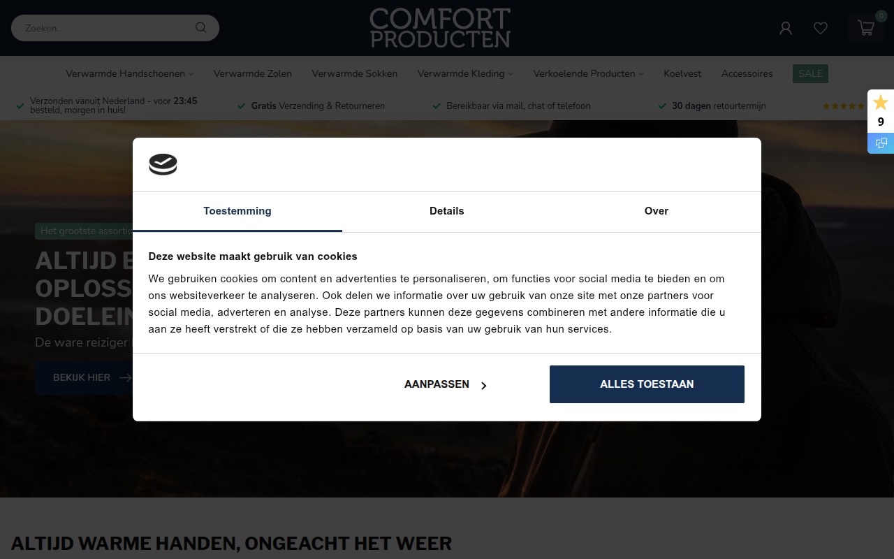 Screenshot van comfort-producten.nl