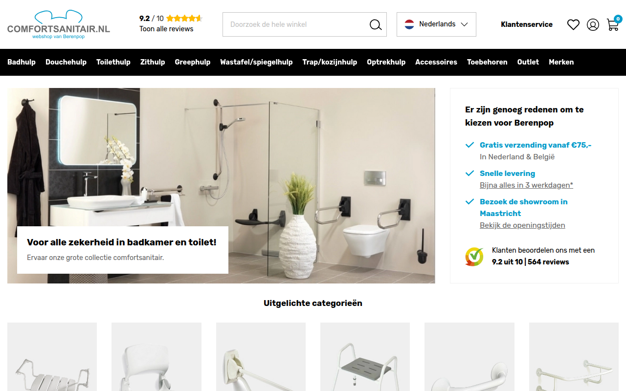 Screenshot van comfortsanitair.nl