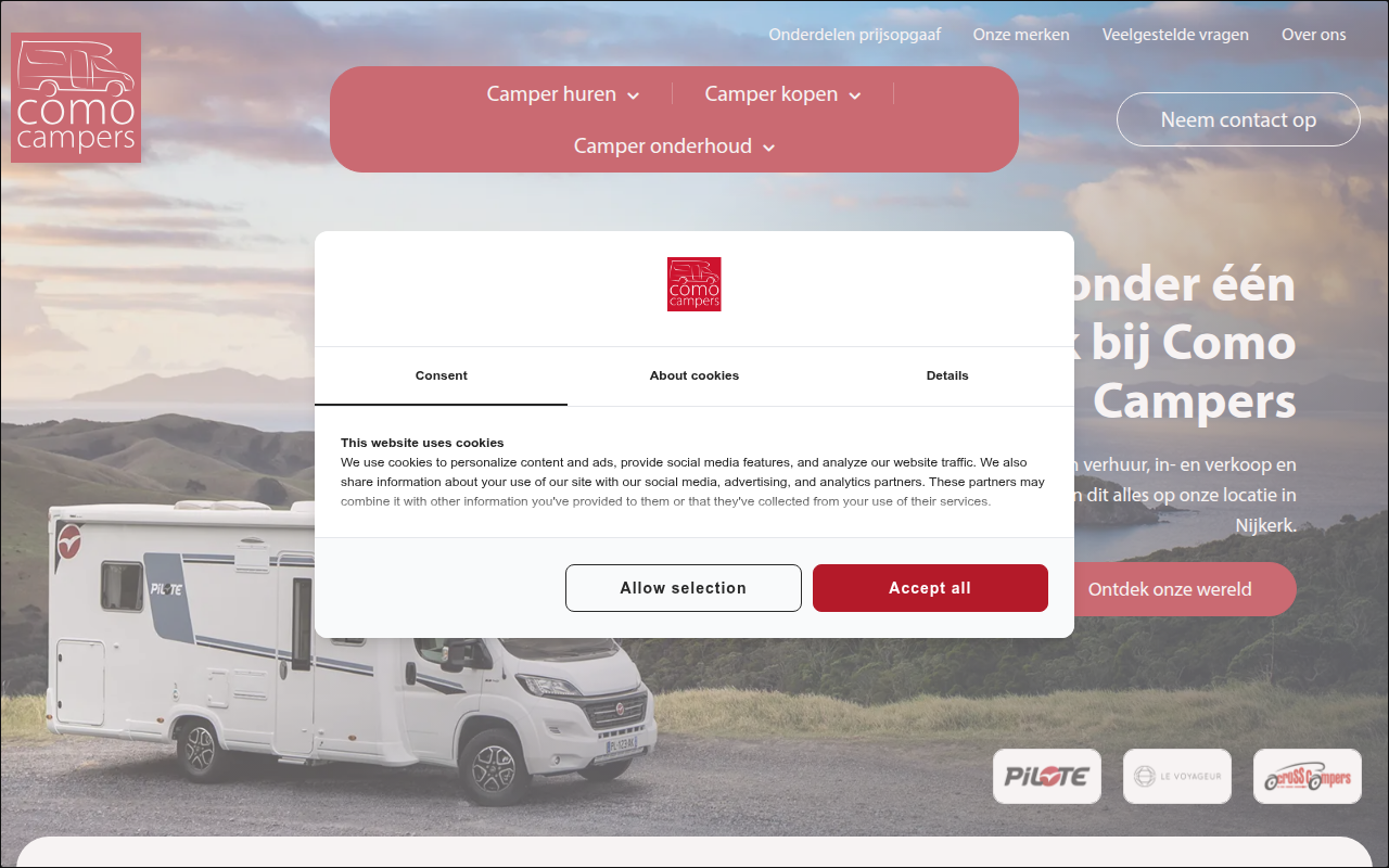 Screenshot van comocampers.nl
