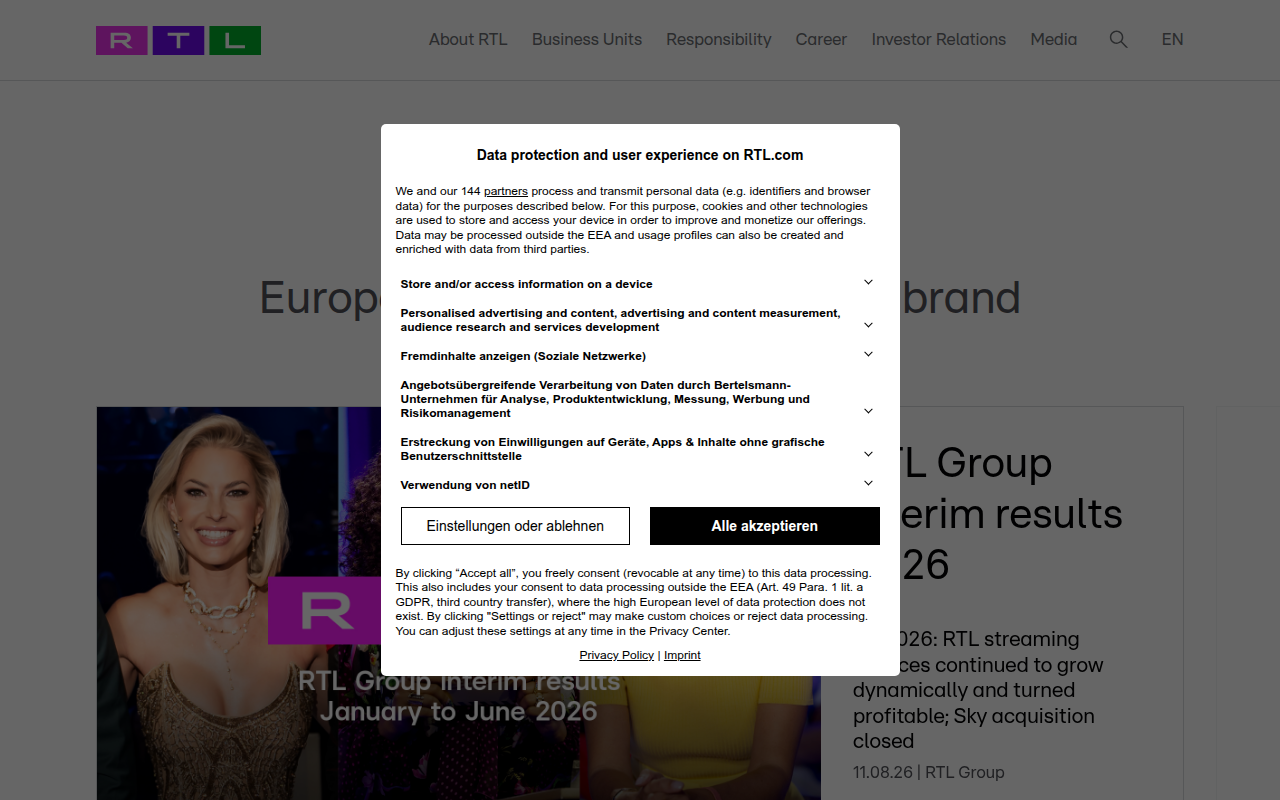 Screenshot van company.rtl.com
