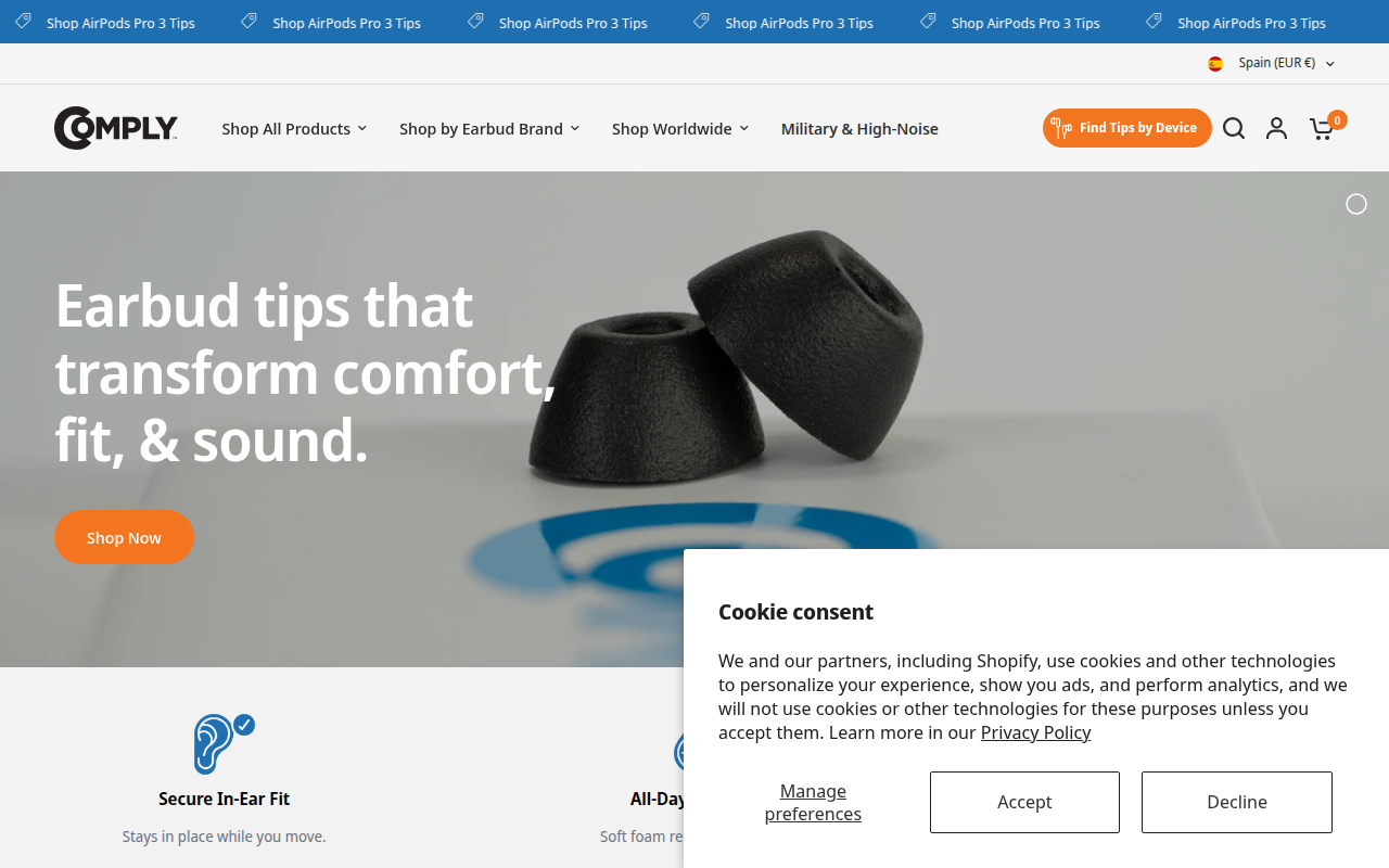Screenshot van complyfoam.com