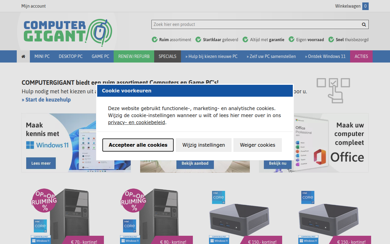 Screenshot van computergigant.nl