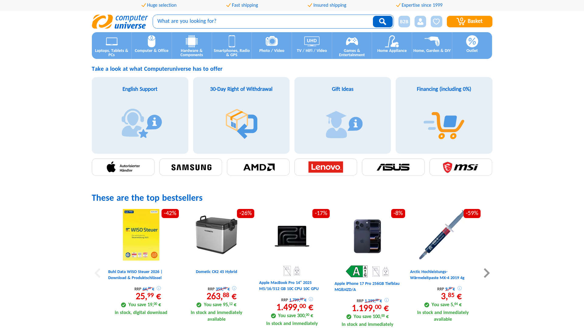 Screenshot van computeruniverse.net