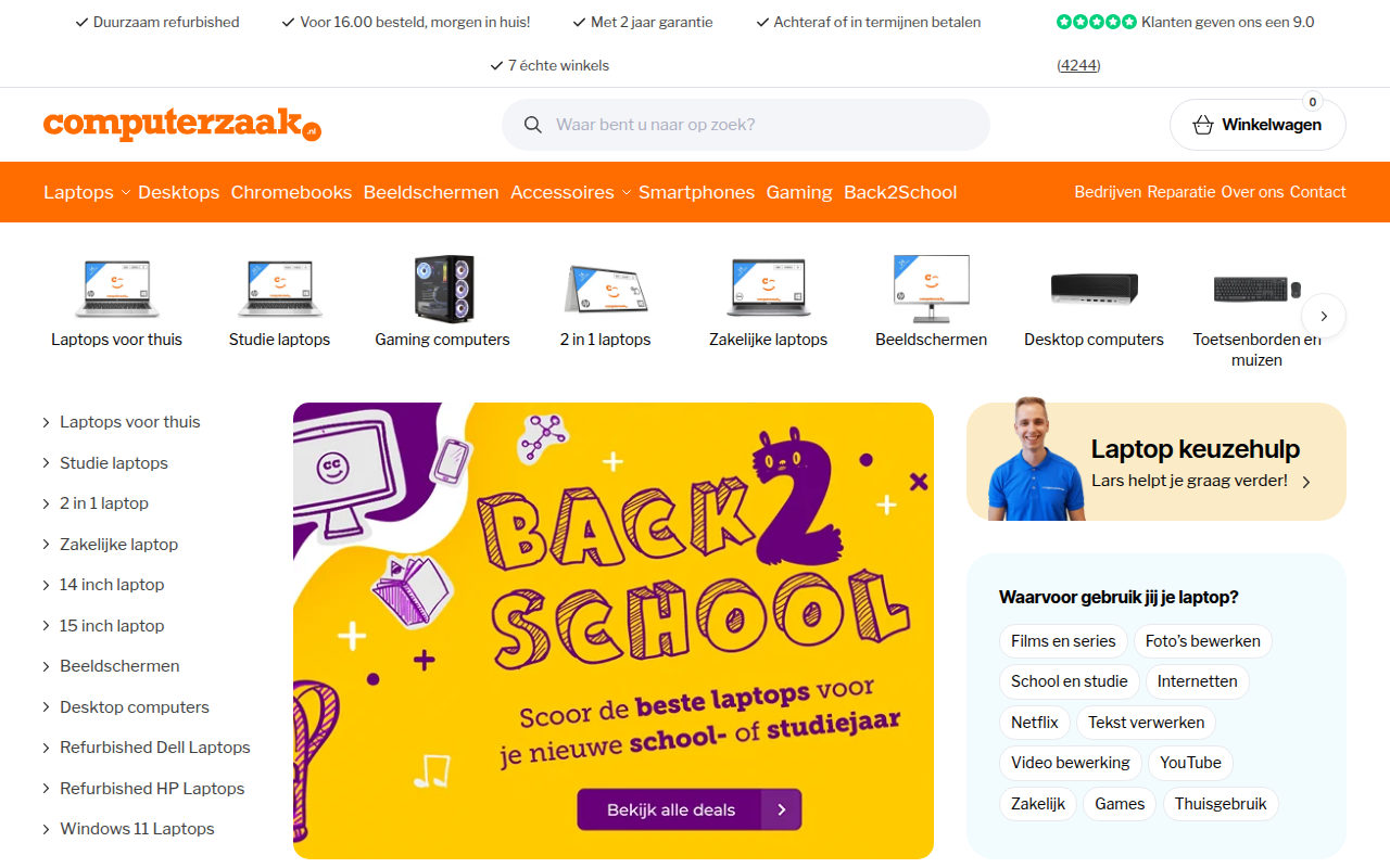 Screenshot van computerzaak.nl