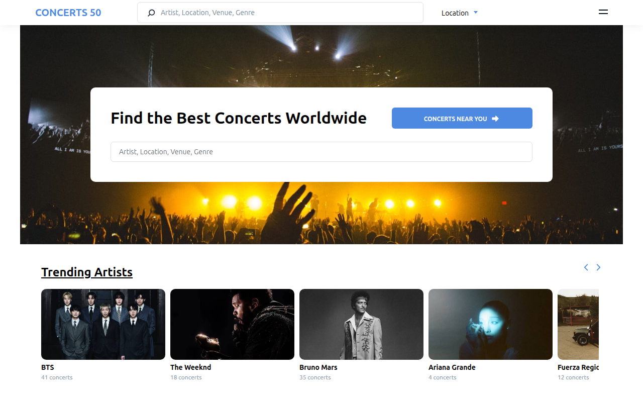 Screenshot van concerts50.com