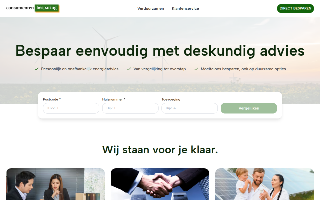Screenshot van consumentenbesparing.nl