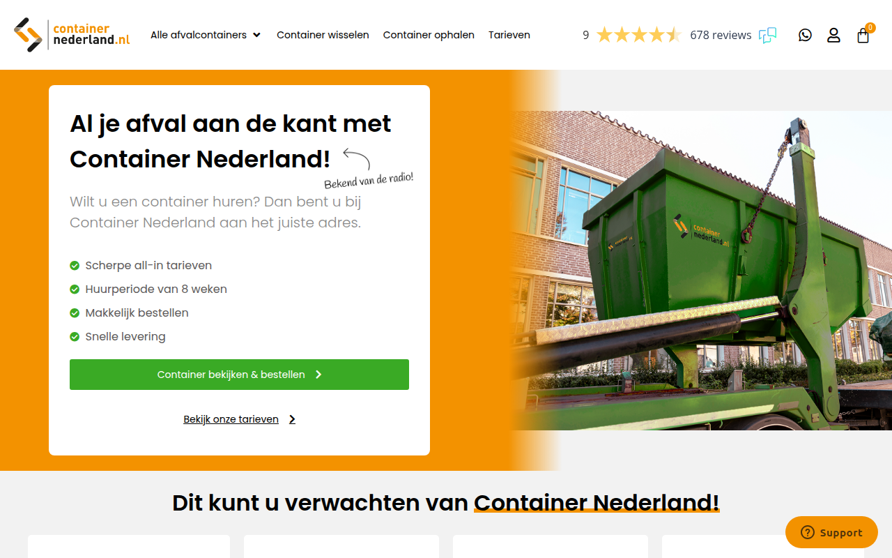 Screenshot van containernederland.nl