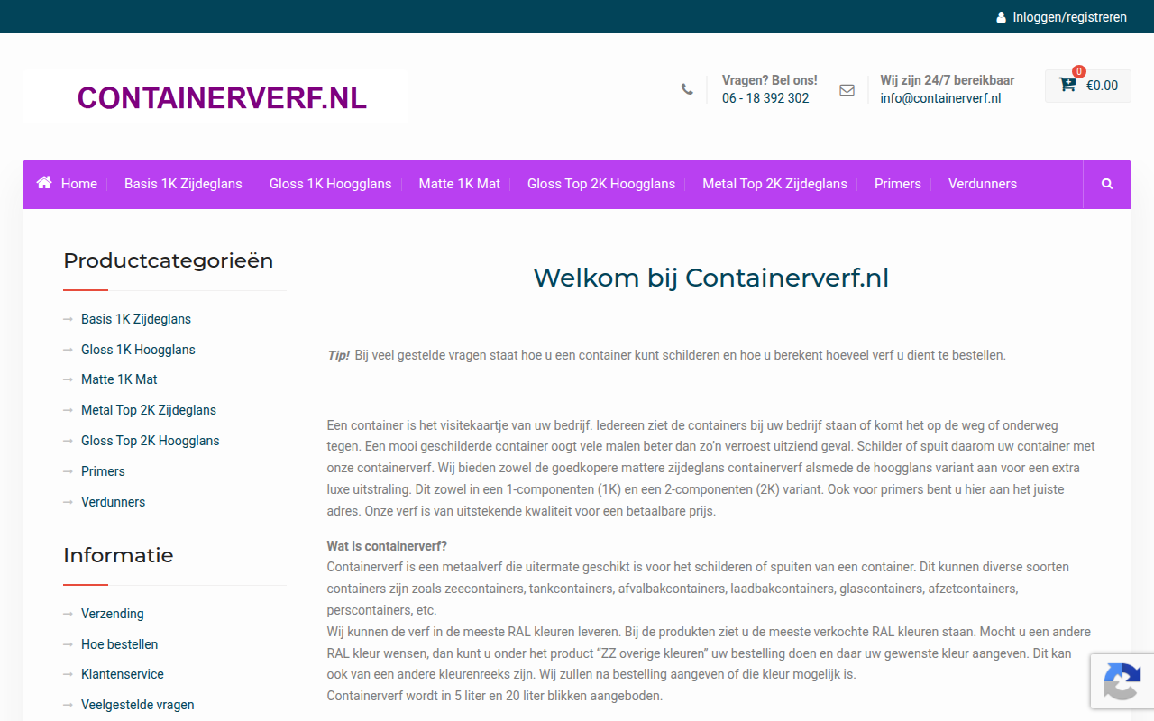 Screenshot van containerverf.nl