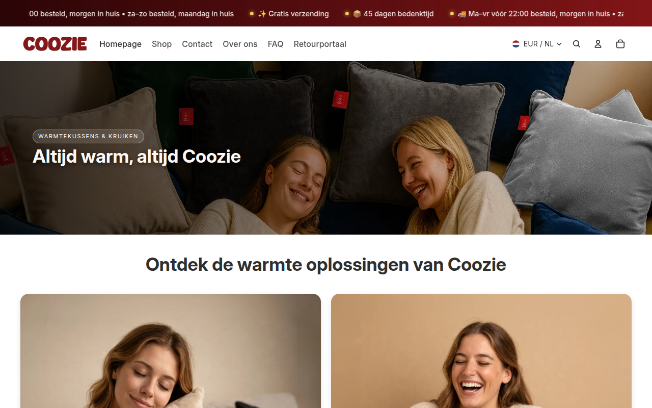 Screenshot van cooziestore.nl