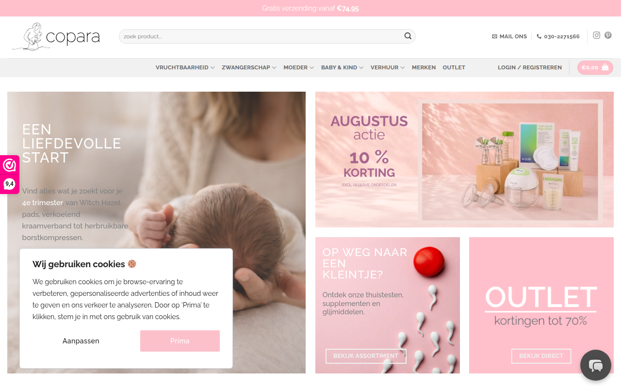 Screenshot van copara.nl