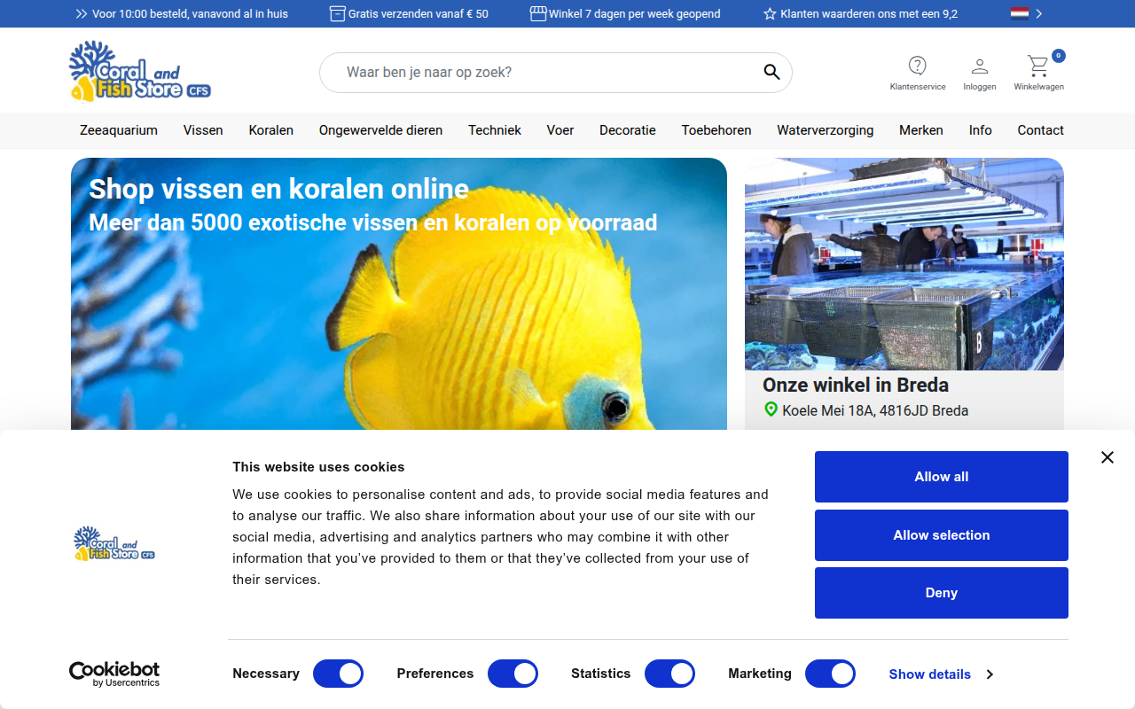 Screenshot van coralandfishstore.nl