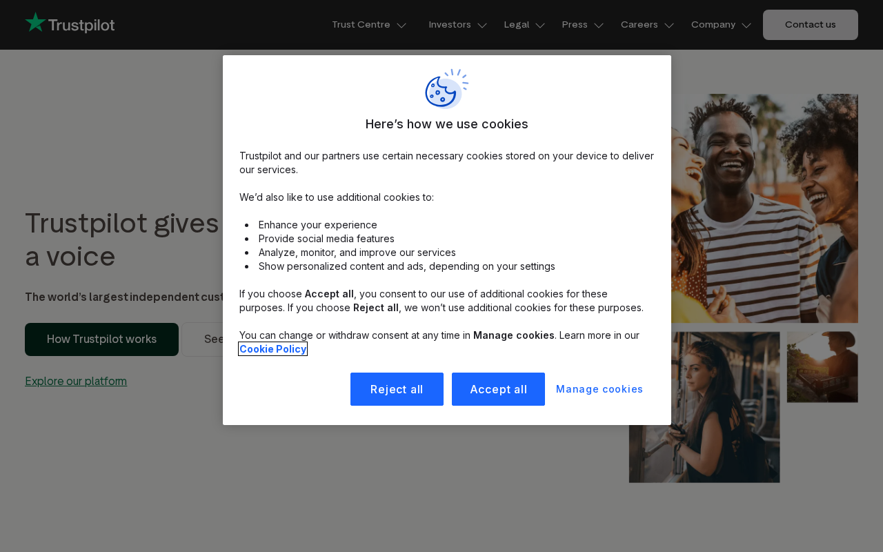 Screenshot van corporate.trustpilot.com