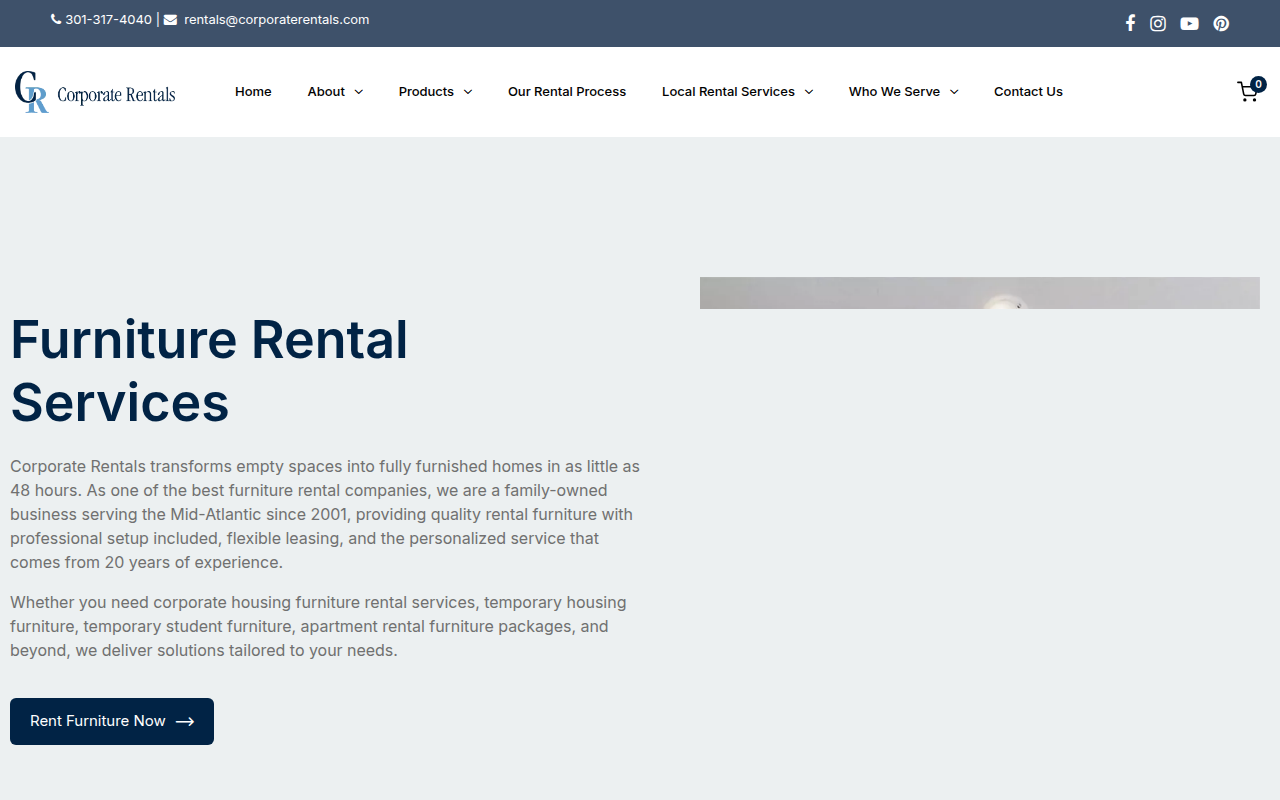 Screenshot van corporaterentals.com