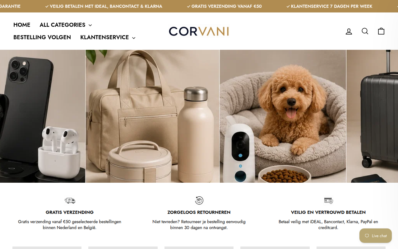 Screenshot van corvani.nl