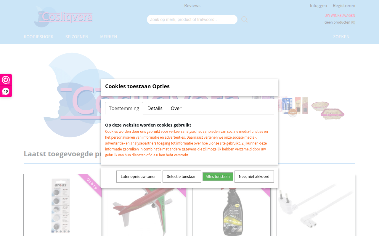 Screenshot van cosliqvera.nl