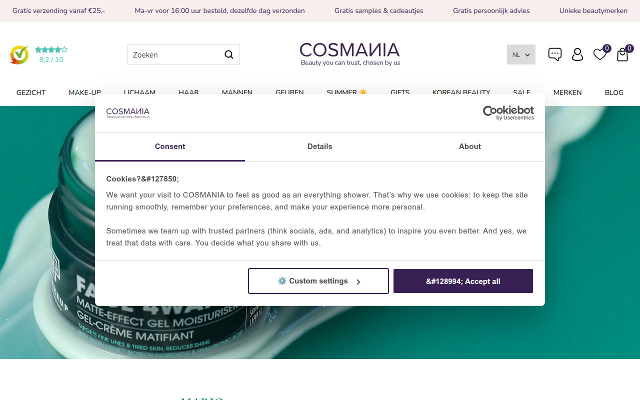 Screenshot van cosmania.nl