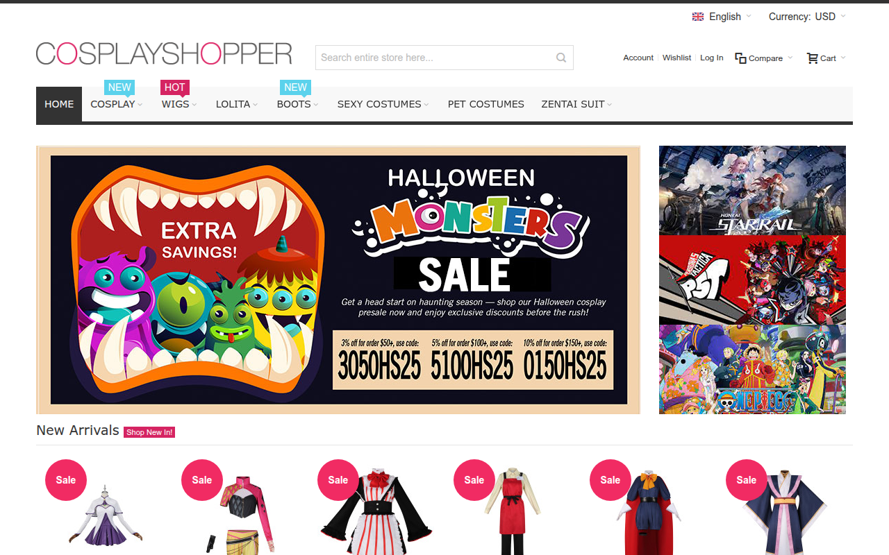 Screenshot van cosplayshopper.com