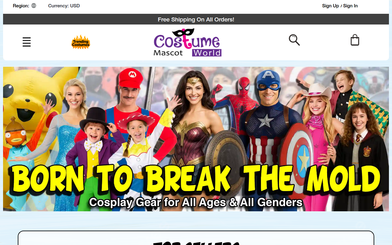 Screenshot van costumemascotworld.com