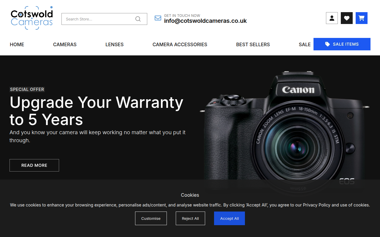 Screenshot van cotswoldcameras.co.uk