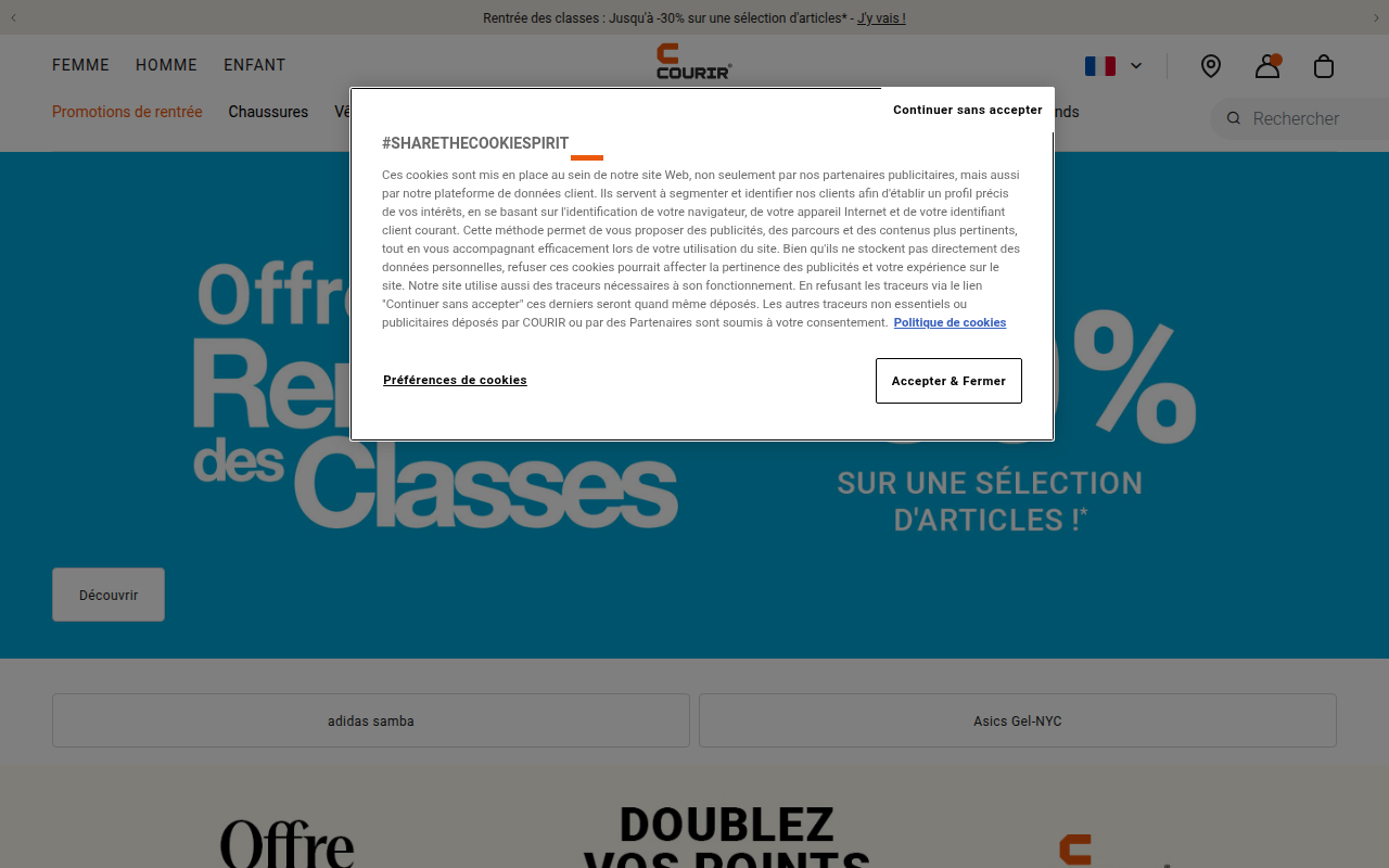 Screenshot van courir.com