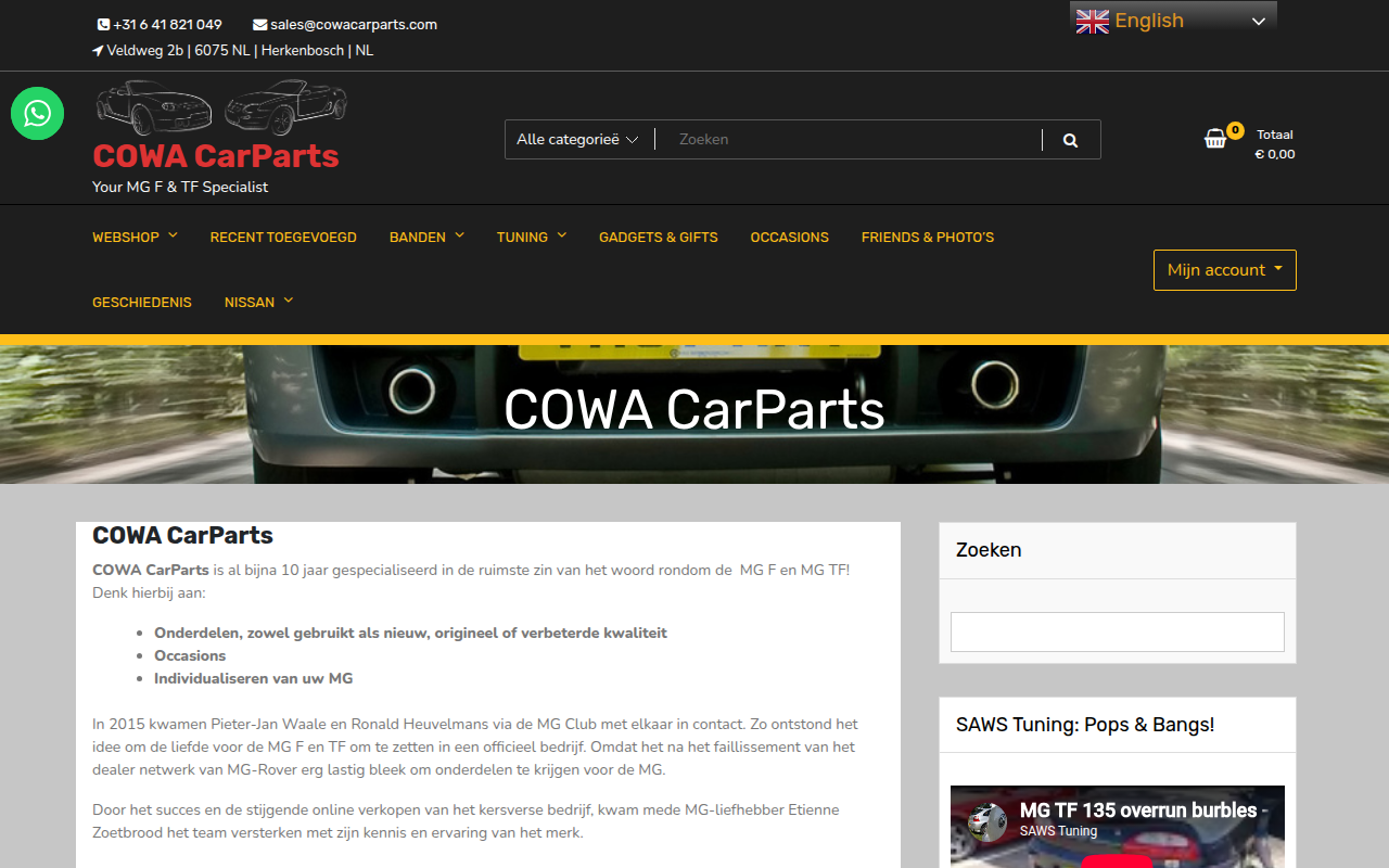 Screenshot van cowacarparts.com