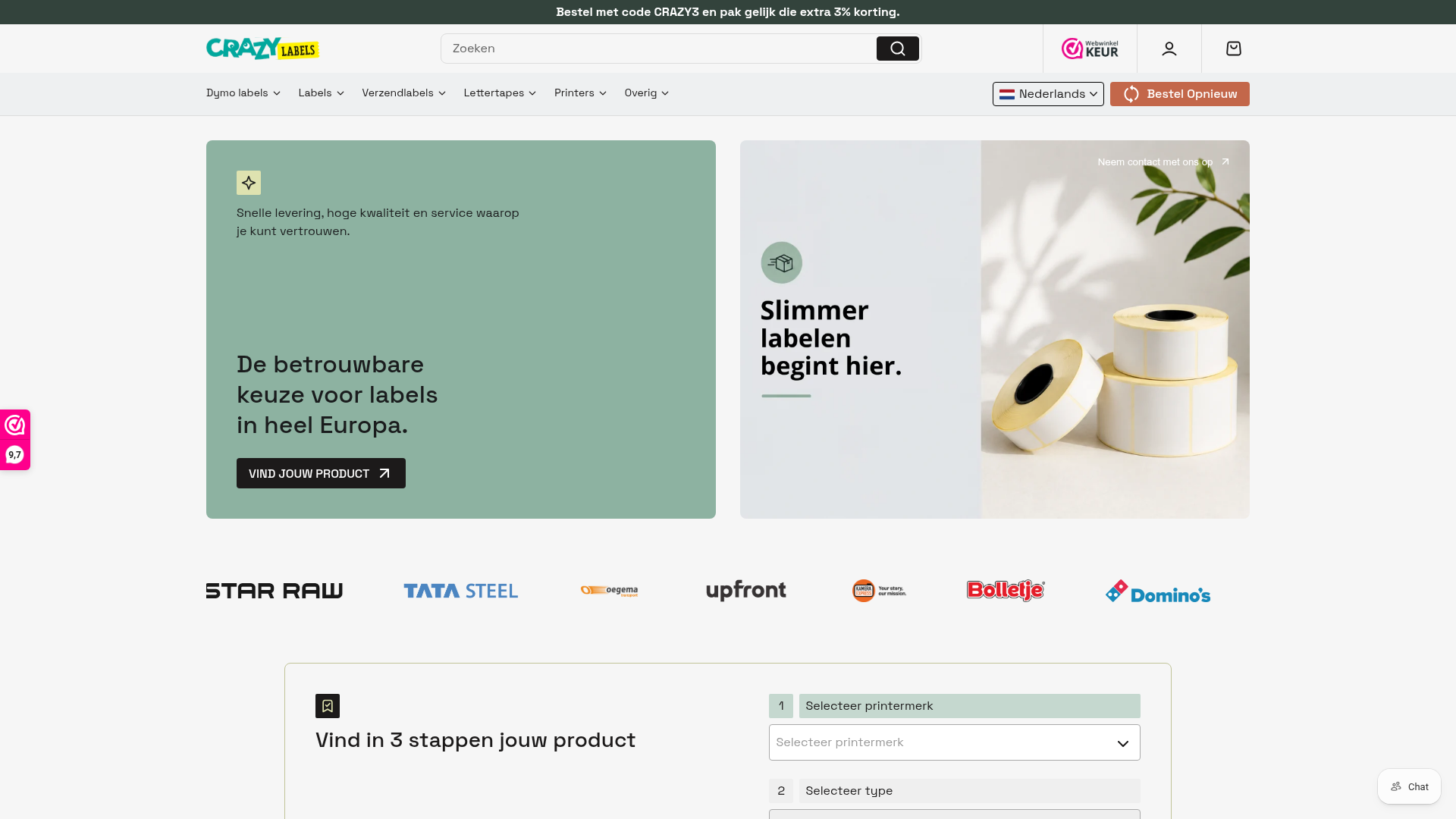 Screenshot van crazylabels.nl