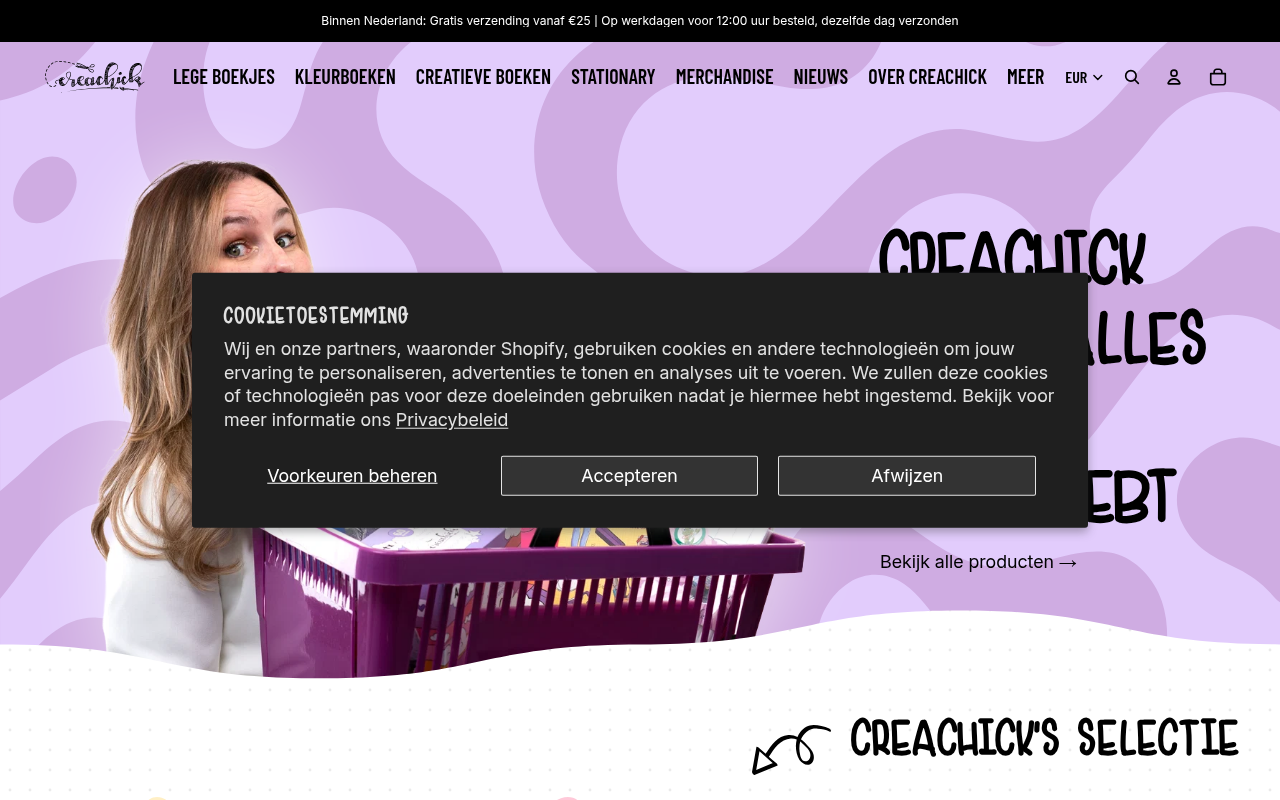Screenshot van creachick.nl