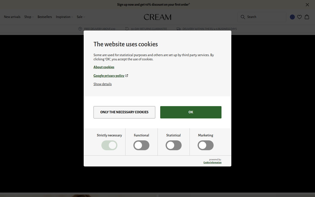 Screenshot van cream-clothing.com