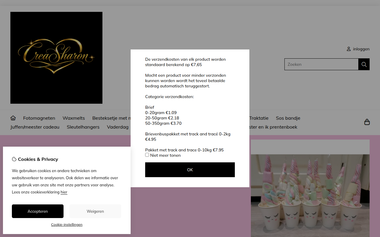 Screenshot van creasharon.nl