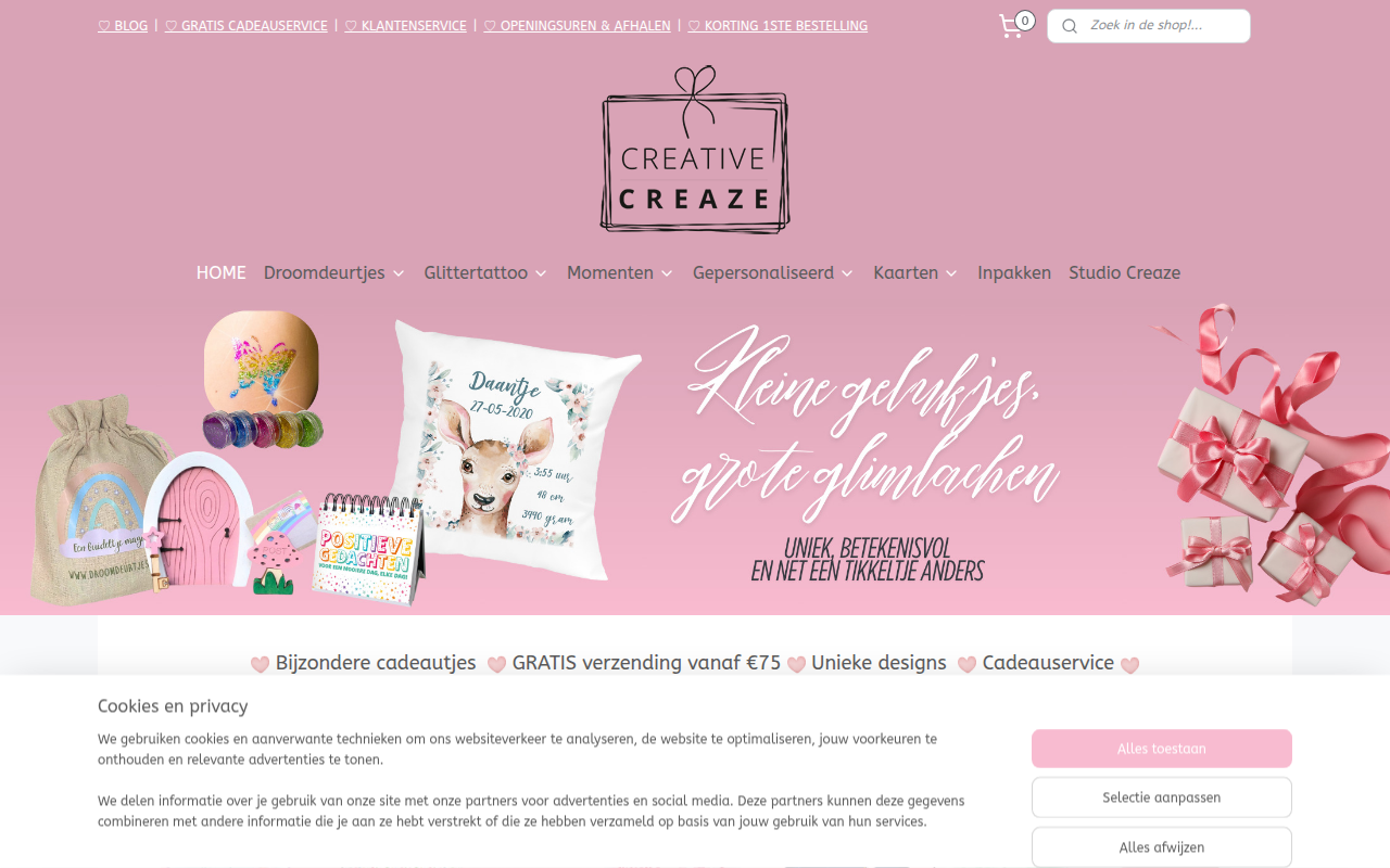 Screenshot van creativecreaze.be