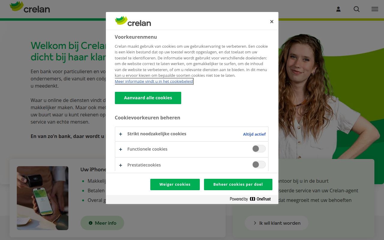 Screenshot van crelan.be