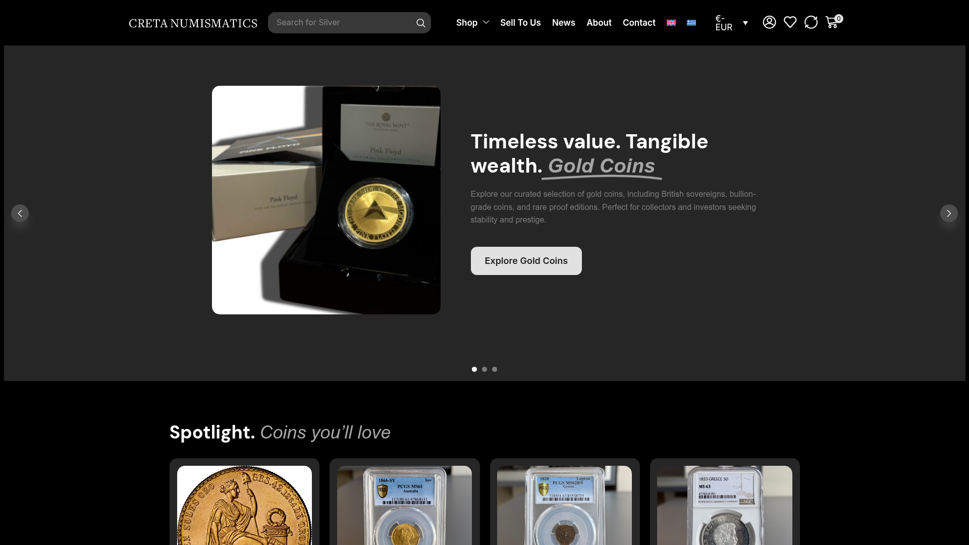 Screenshot van creta-numismatics.com