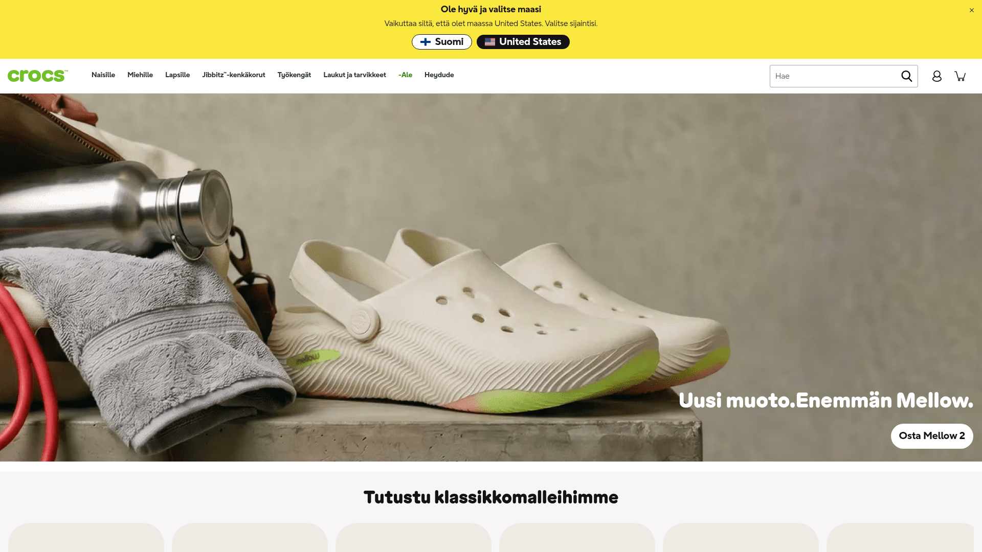 Screenshot van crocs.fi