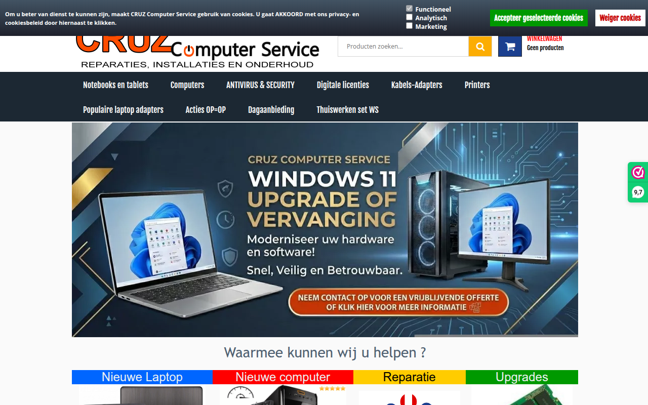 Screenshot van cruzcomputers.com
