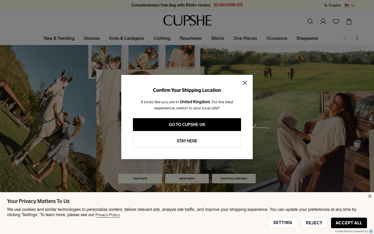 Screenshot van cupshe.com