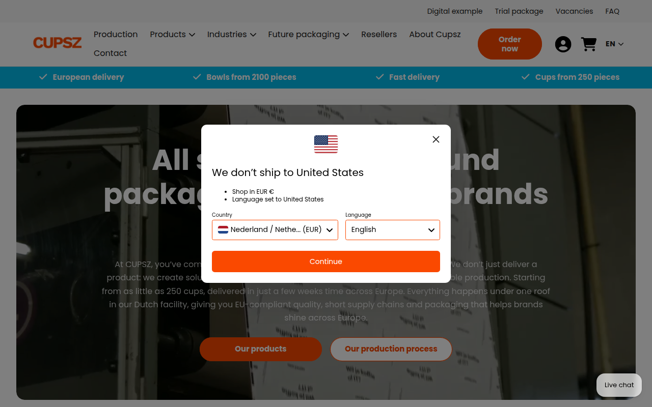 Screenshot van cupsz.com