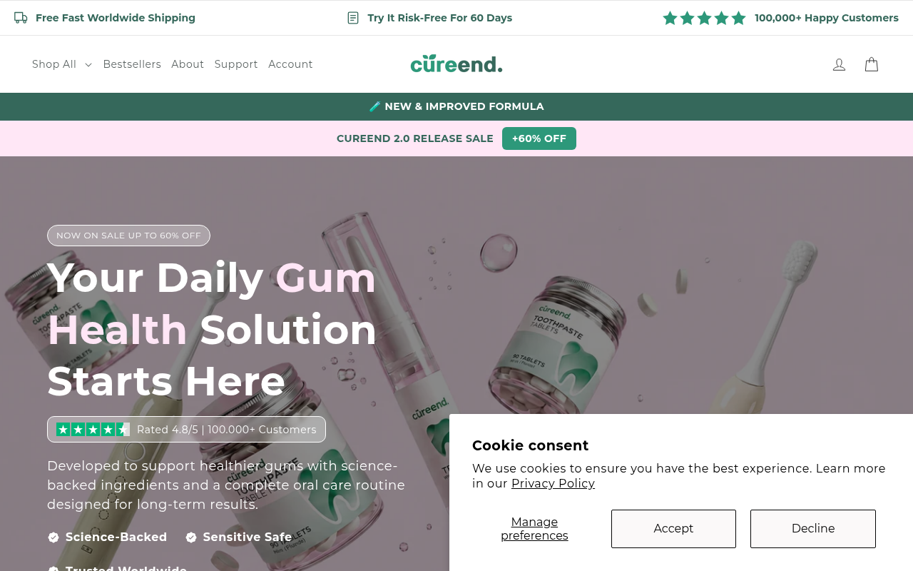 Screenshot van cureend.com