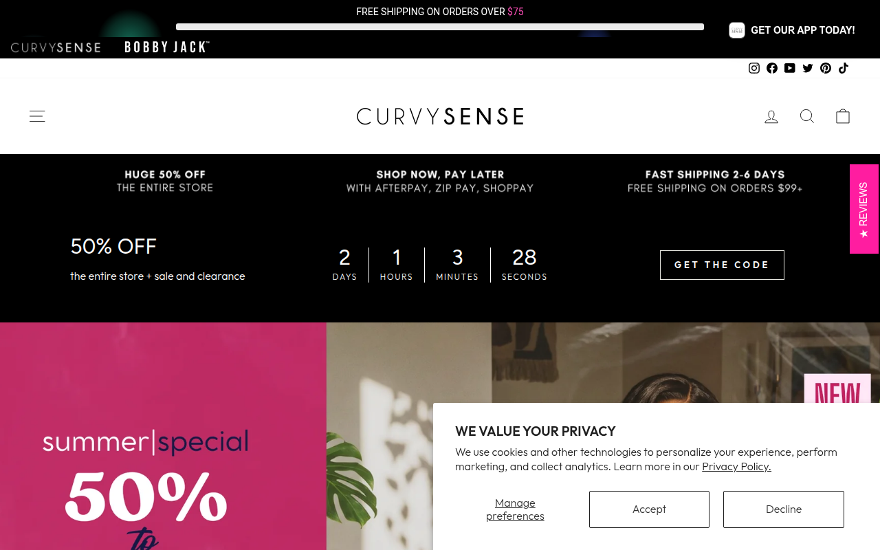 Screenshot van curvysense.com