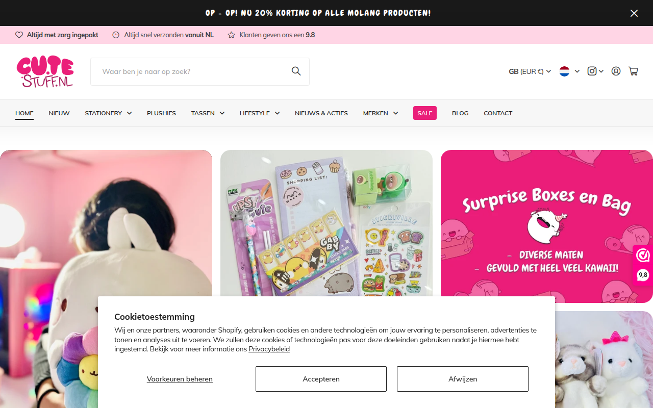 Screenshot van cutestuff.nl
