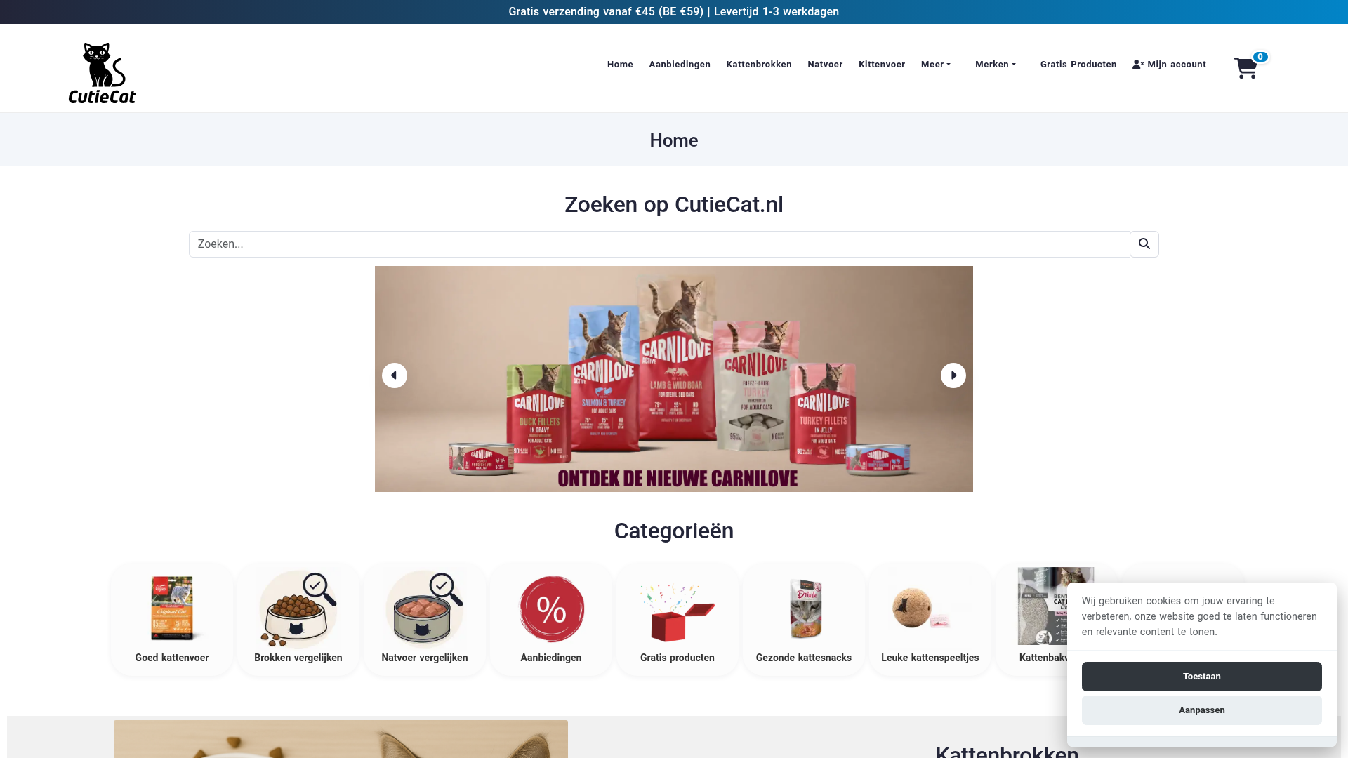 Screenshot van cutiecat.nl