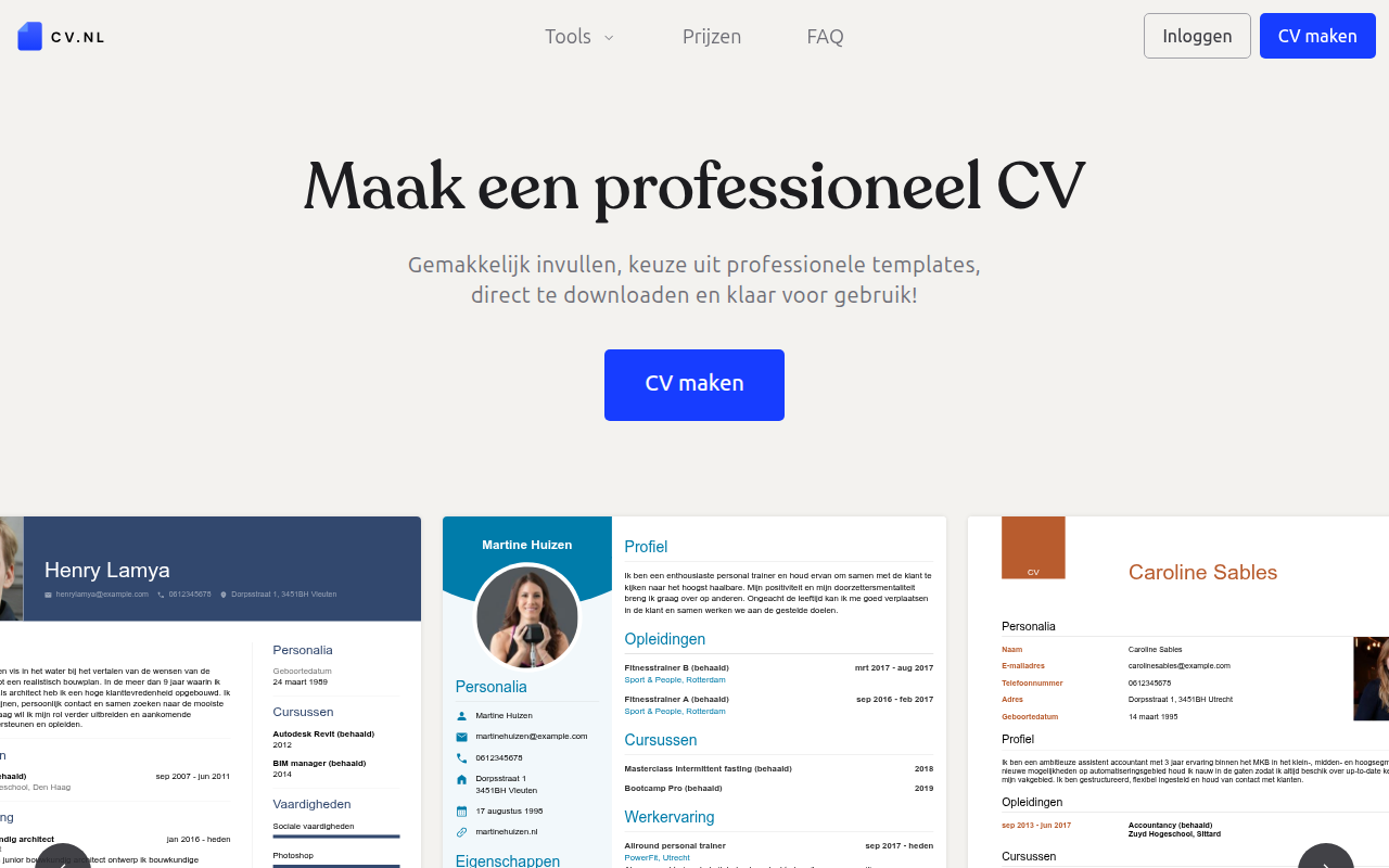 Screenshot van cv.nl