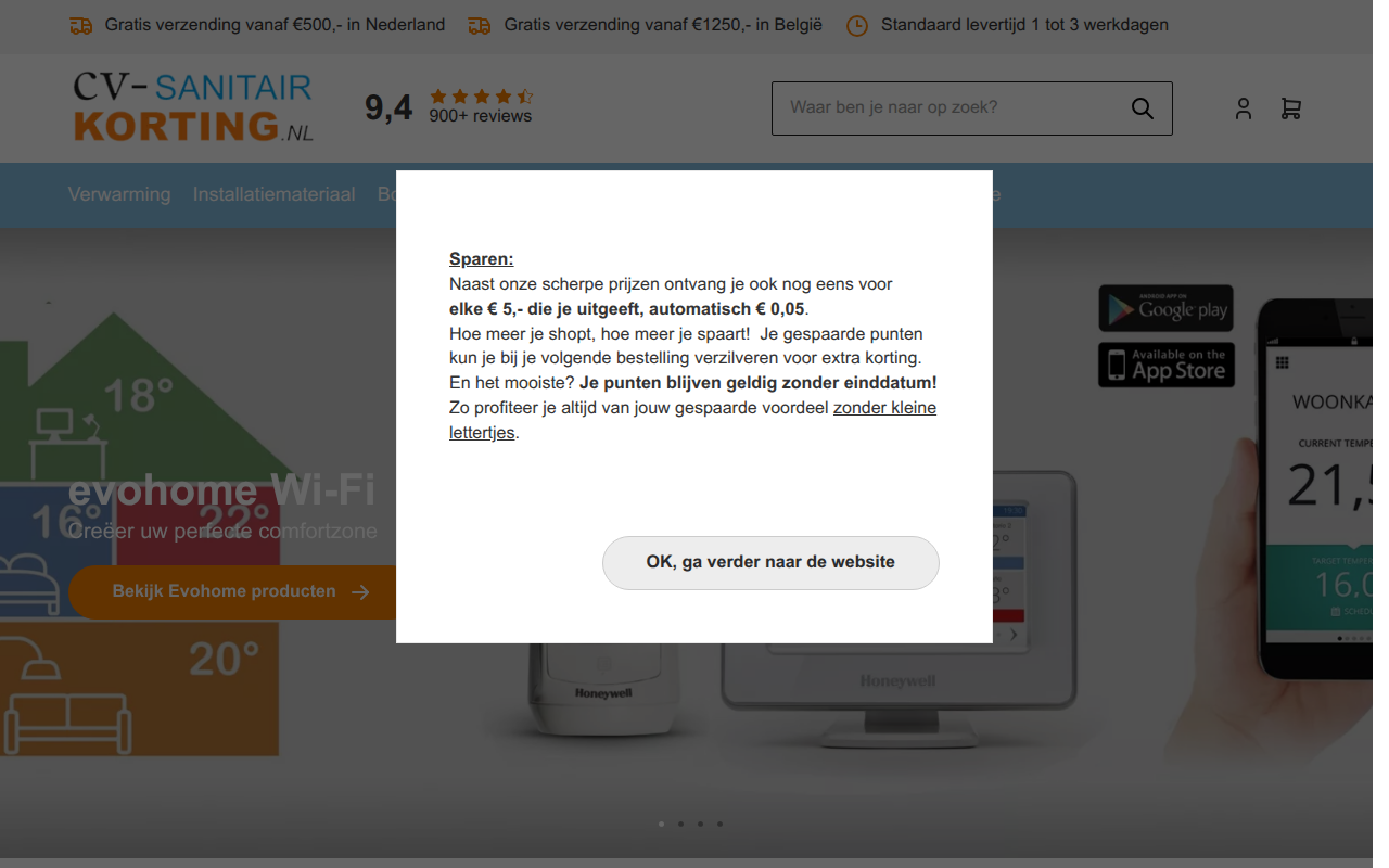 Screenshot van cv-sanitairkorting.nl