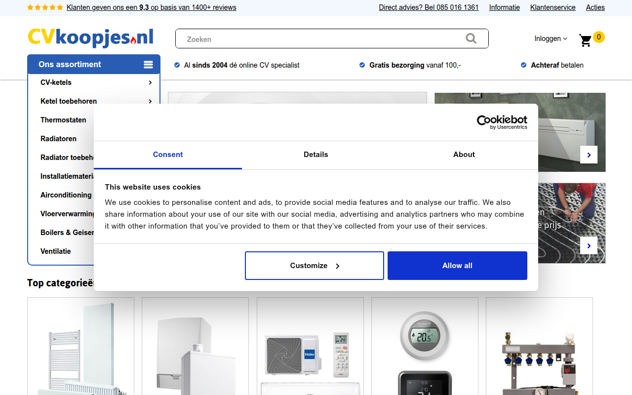 Screenshot van cvkoopjes.nl