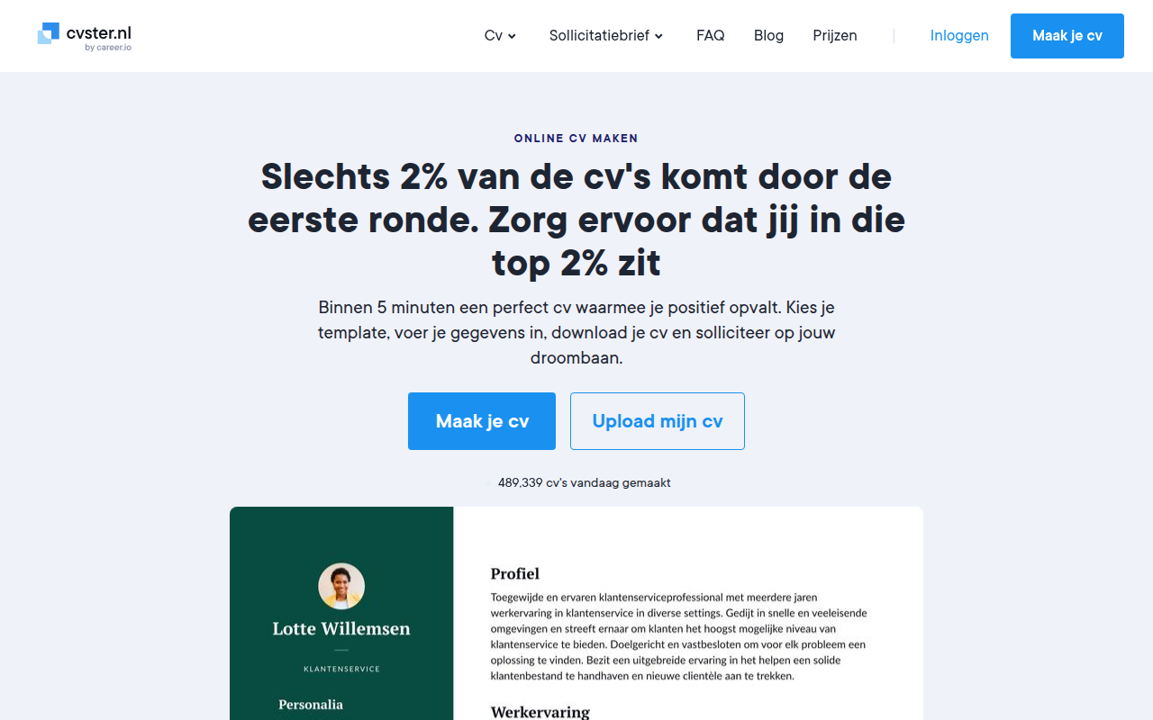 Screenshot van cvster.nl