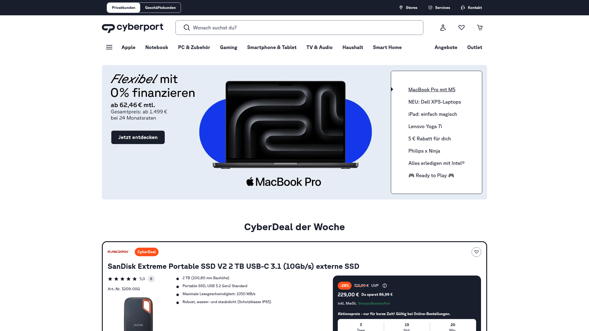 Screenshot van cyberport.de