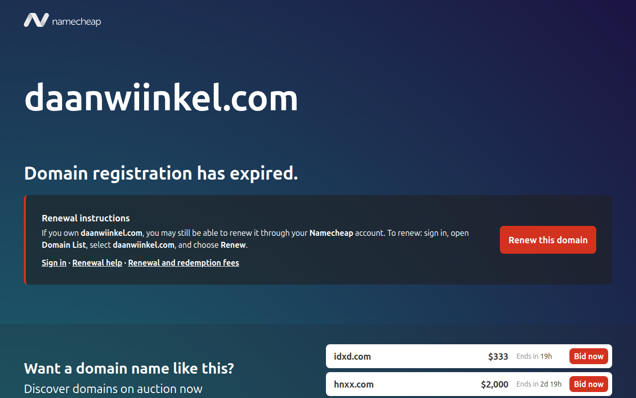 Screenshot van daanwiinkel.com