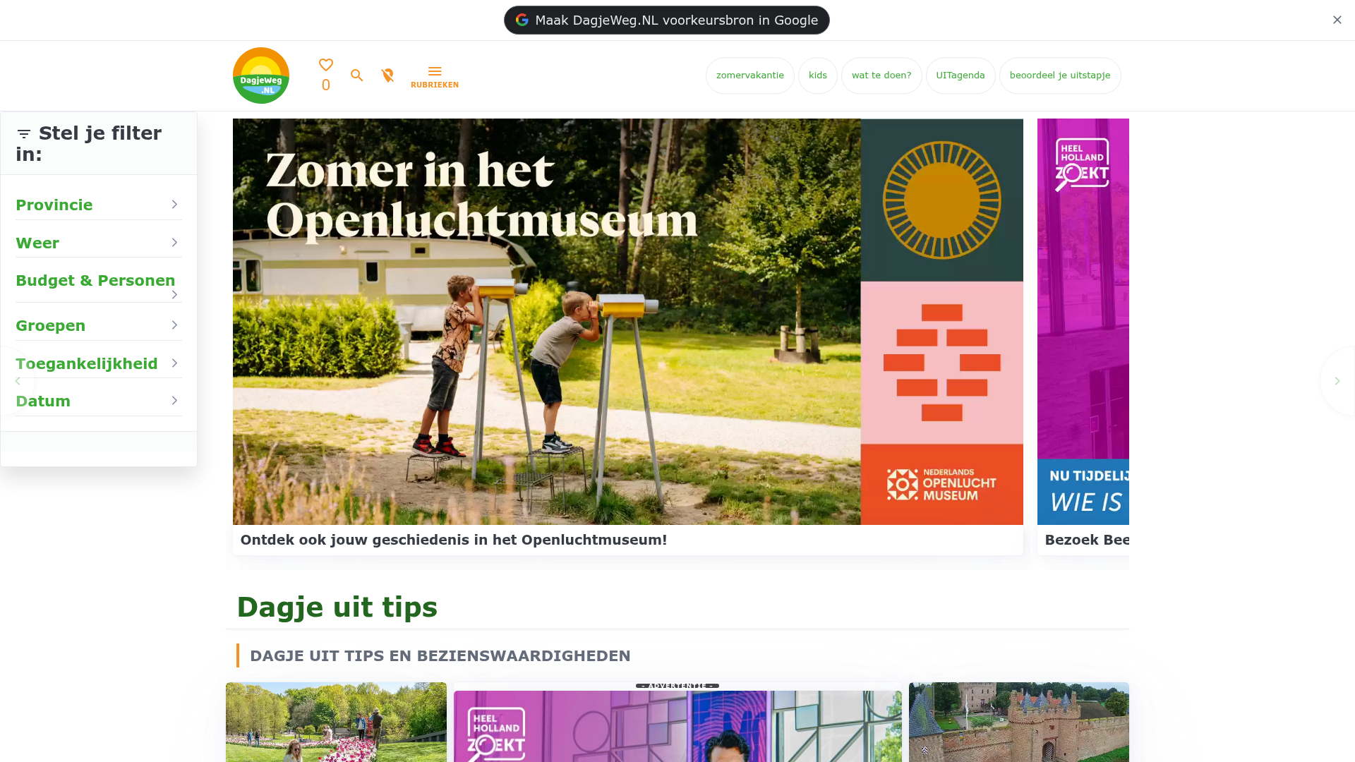 Screenshot van dagjeweg.nl